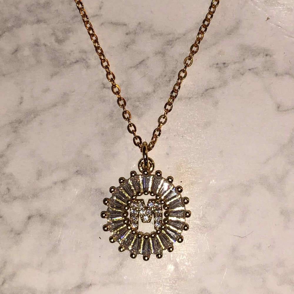 M Diamond and Gold Initial Necklace